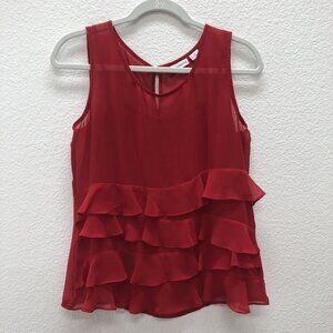 Liz Claiborne Womens Small Sleeveless Sheer 2pc Cami and Blouse Tank Red